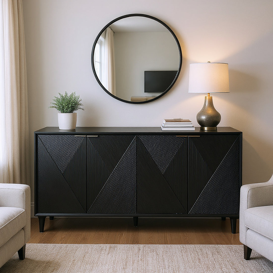 neutral-toned linen home décor piece in a elegant modern bedroom setting