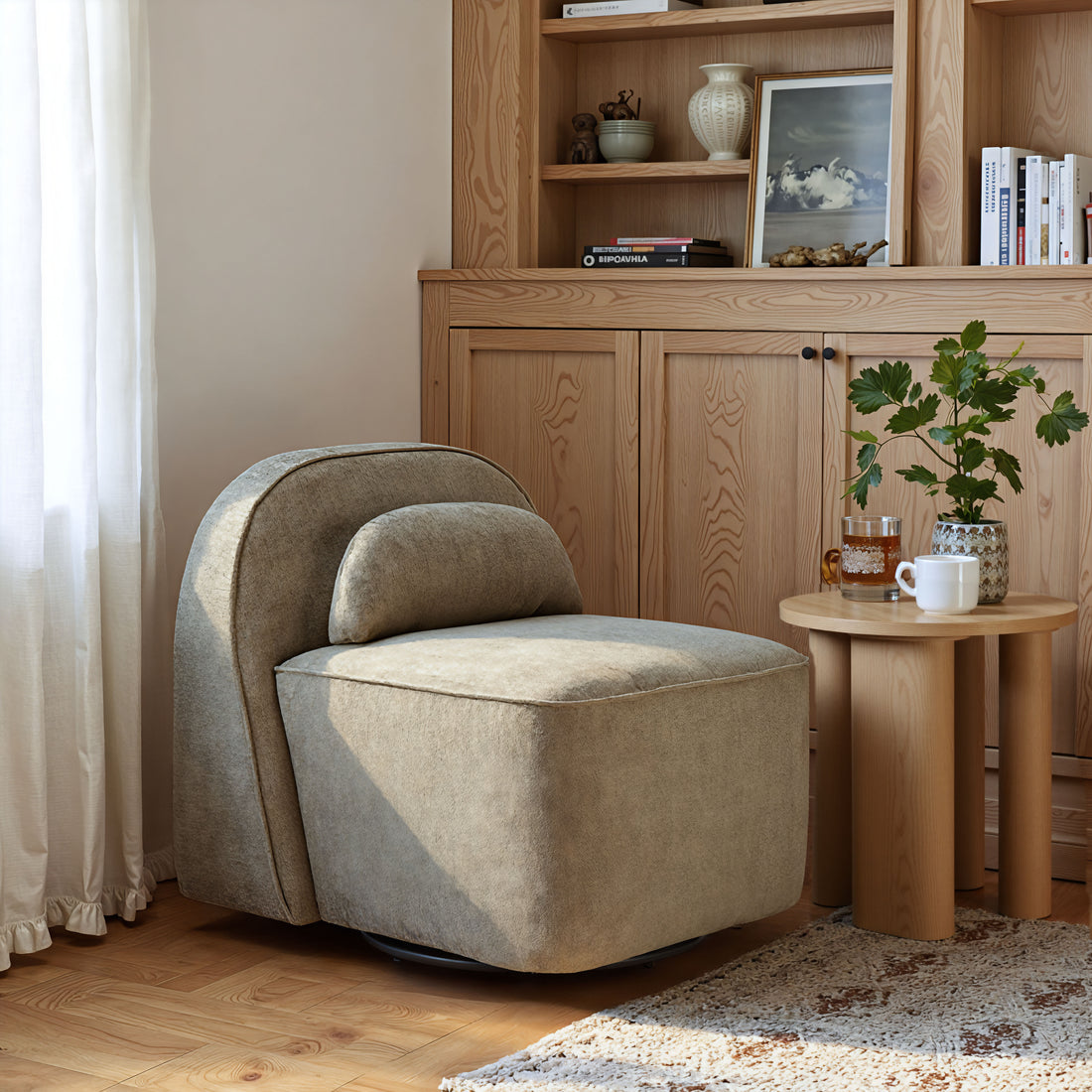 charcoal textured accent chair in a elegant modern bedroom setting