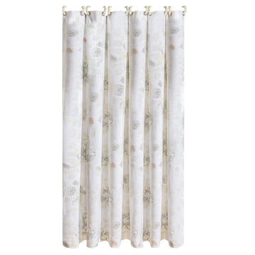 natural wood solid wood curtain panel styled in a farmhouse chic modern living room