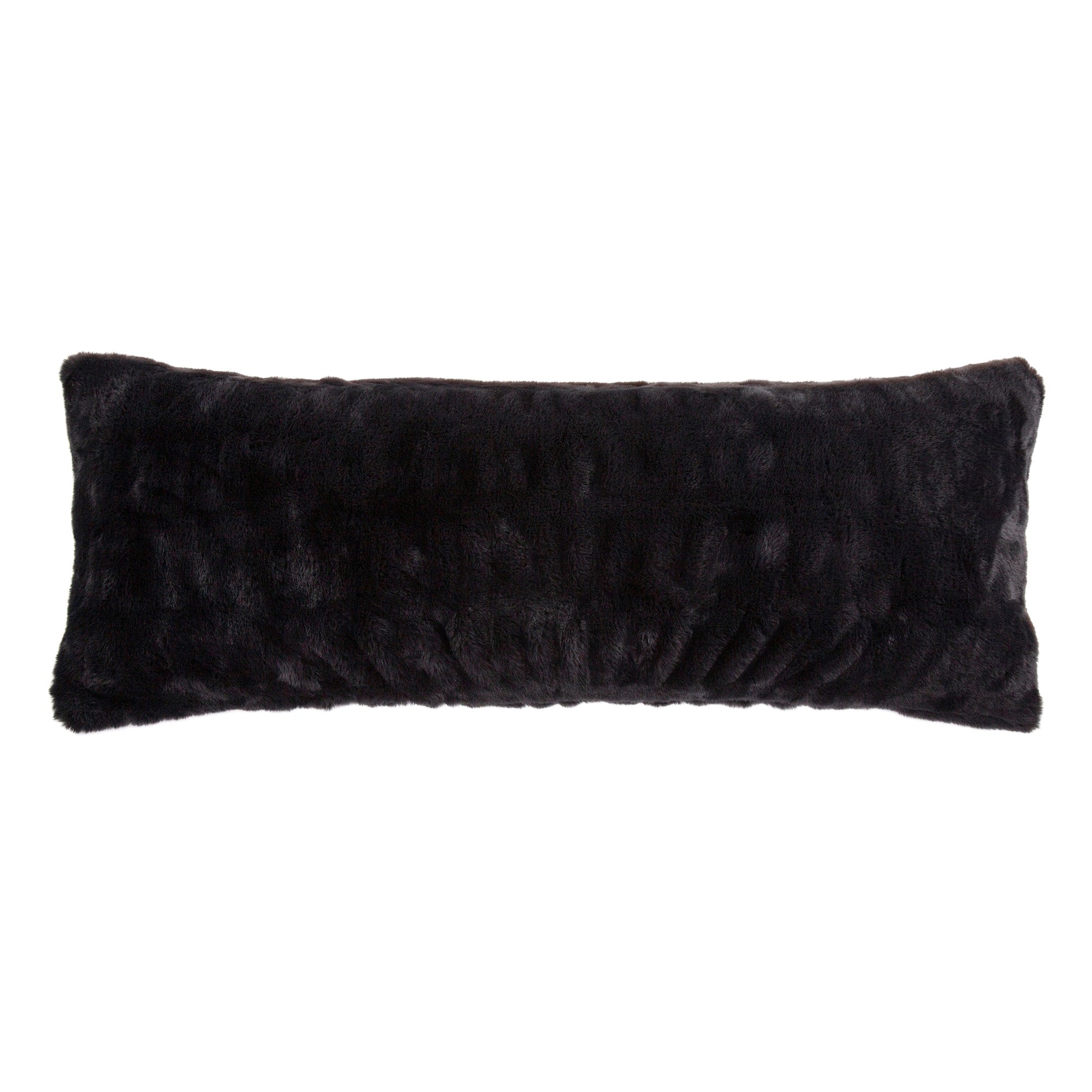 Black textured rectangular pillow on a white background