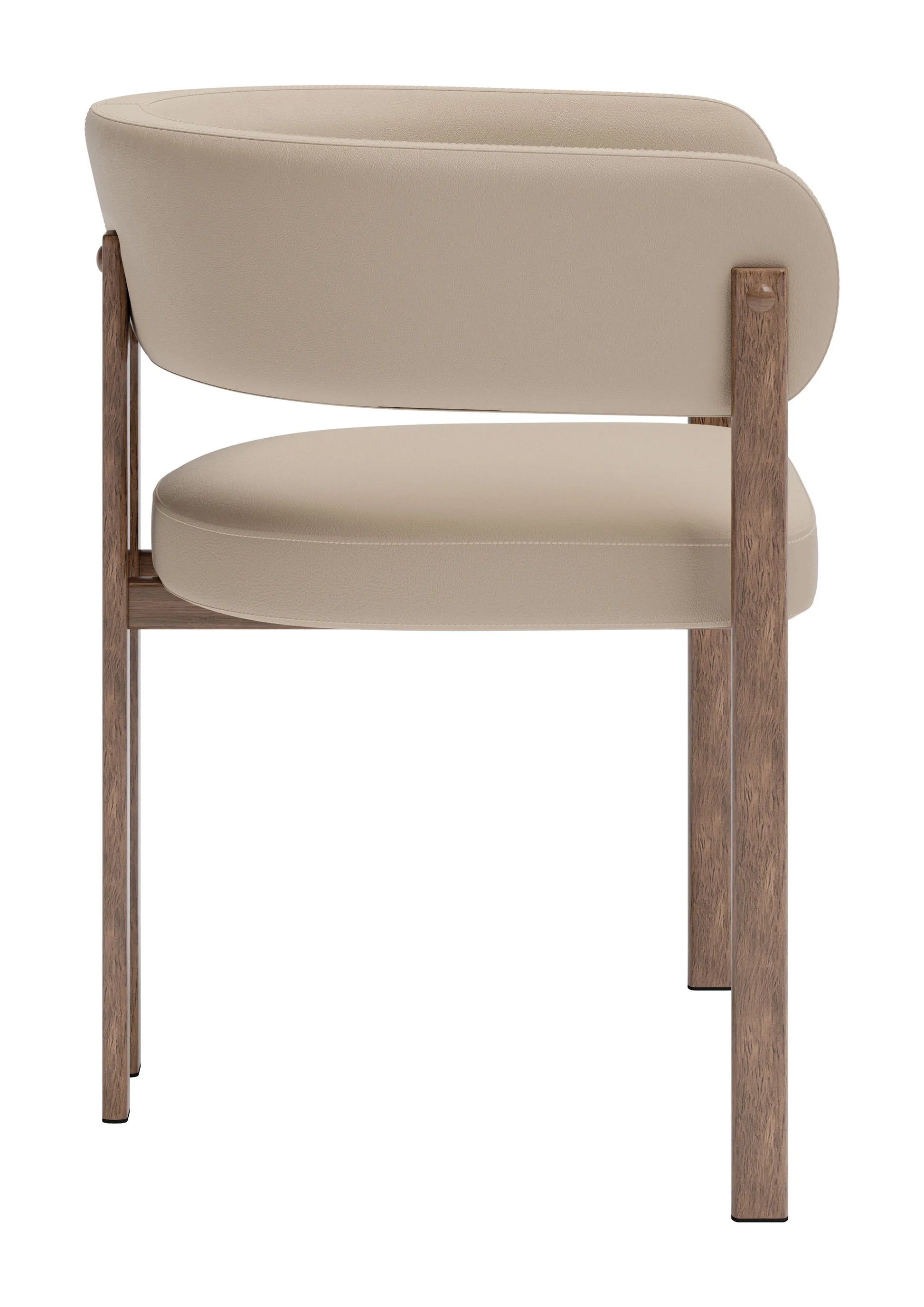 Ruge Dining Chair, side profile view, showing seat and curved backrest.