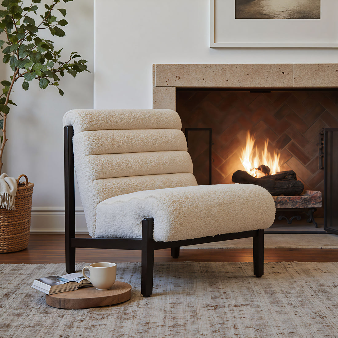 white brushed accent chair in a elegant modern bedroom setting