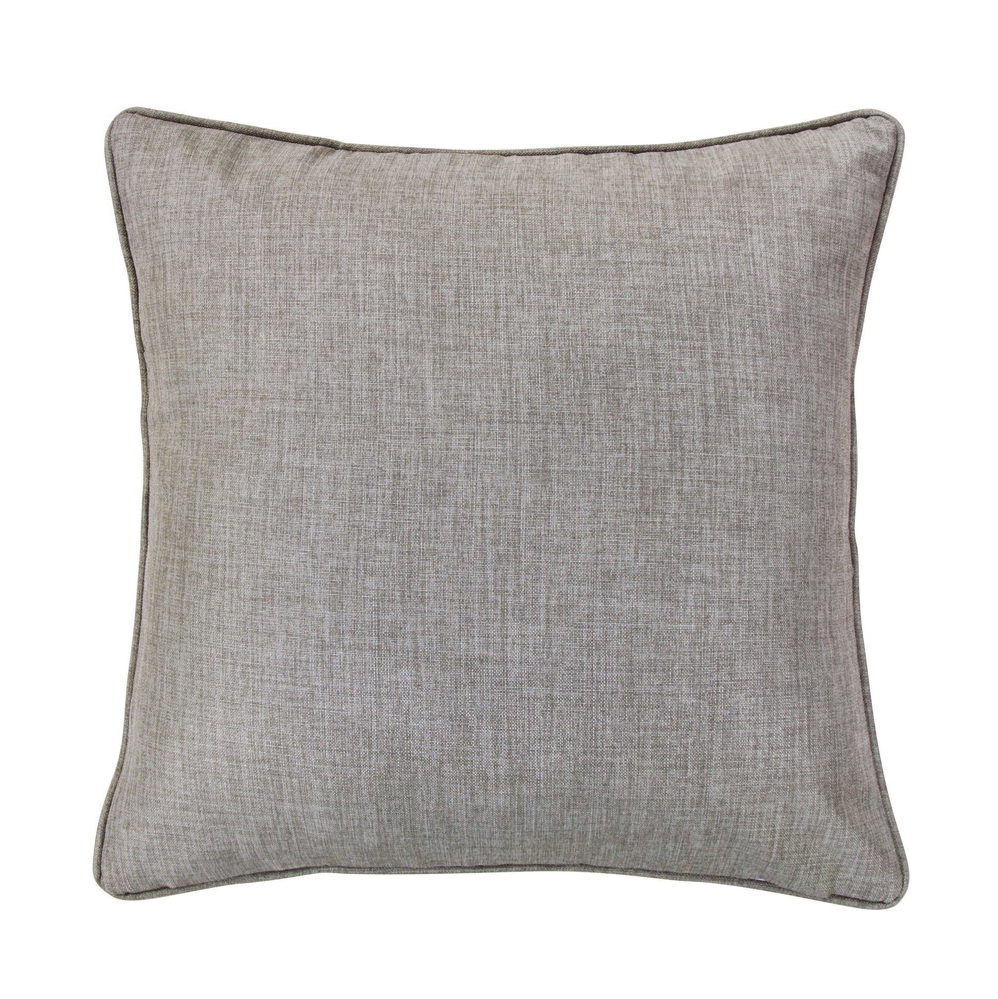 cream brushed metal pillow sham styled in a mid-century minimalist entryway