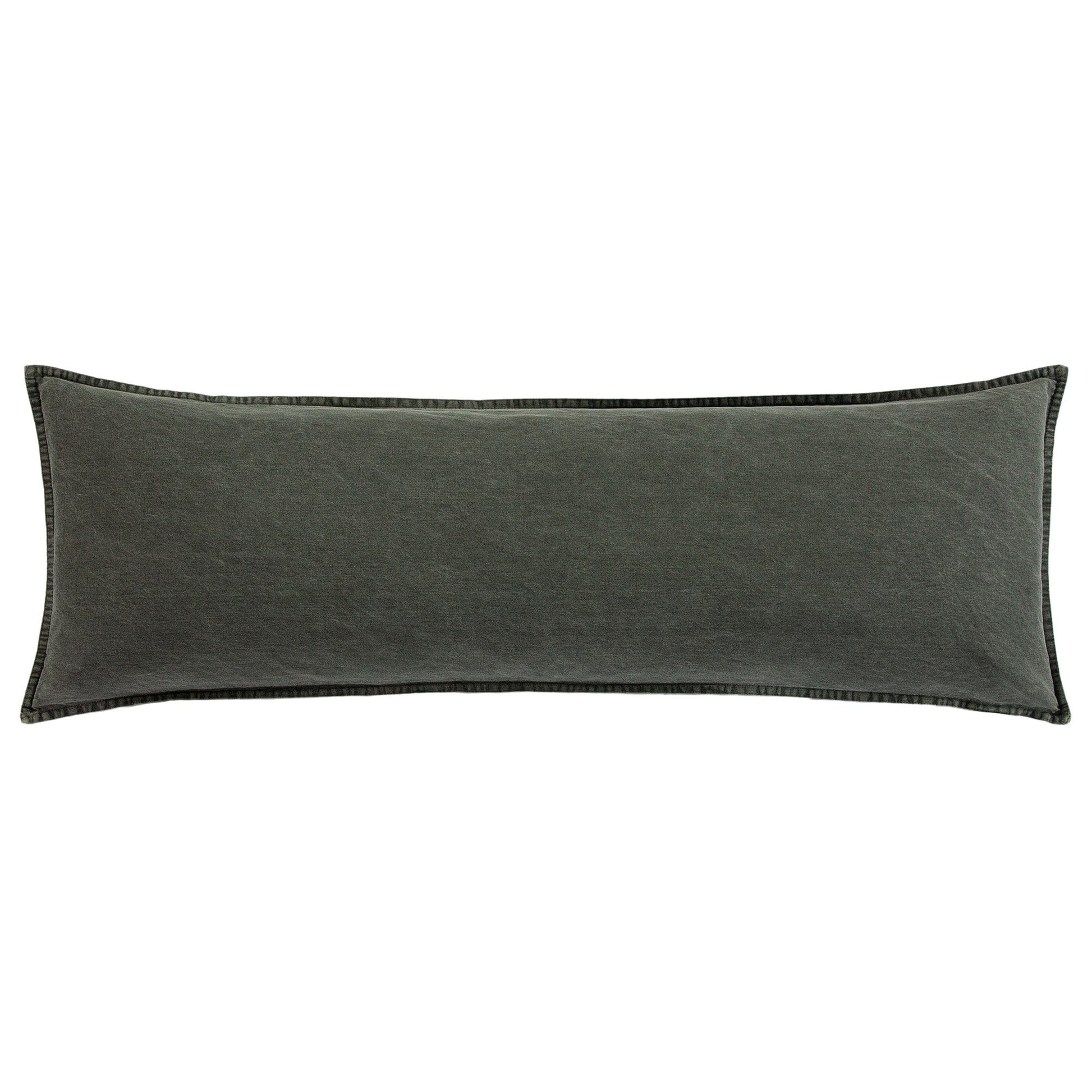 Rectangular dark gray pillow on a white background