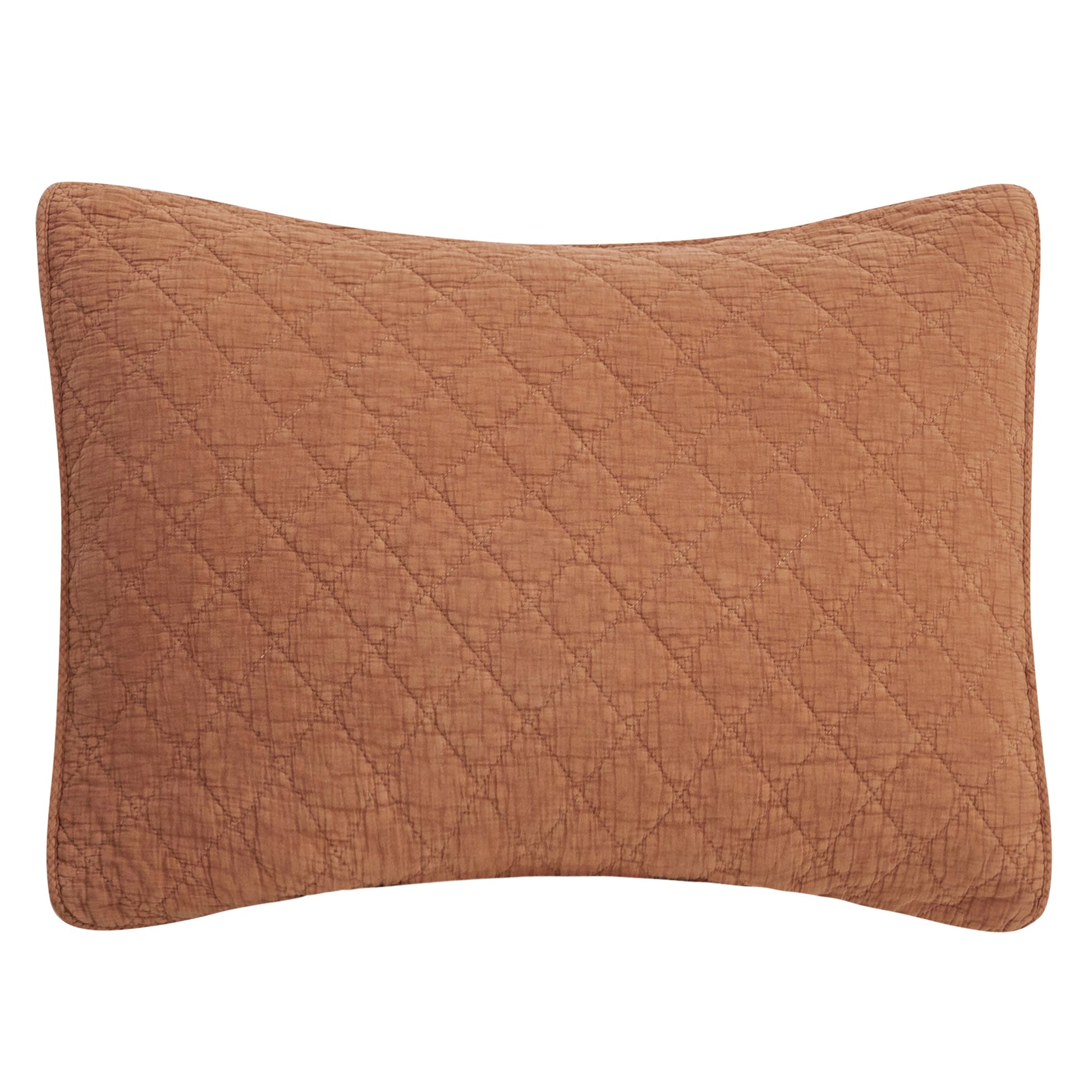 Quilted brown pillow on a white background