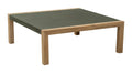 Square teras coffee table with green top and wooden frame on a white background