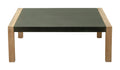 Teras coffee table with dark green top and light wood frame on a white background