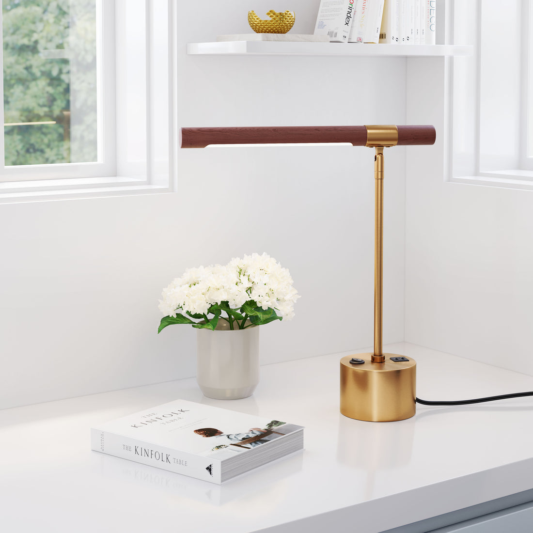 white brushed table lamp in a contemporary cozy bedroom setting