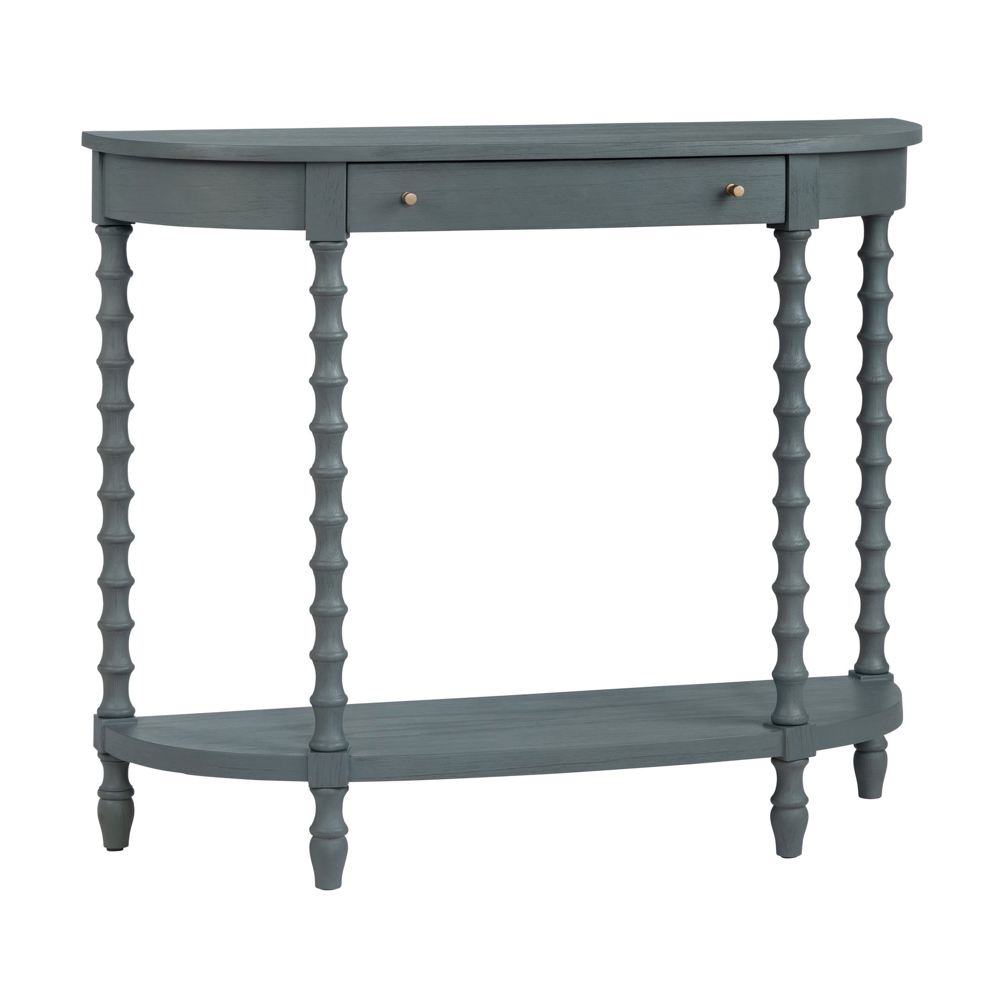gray canvas accent table in a classic entryway setting