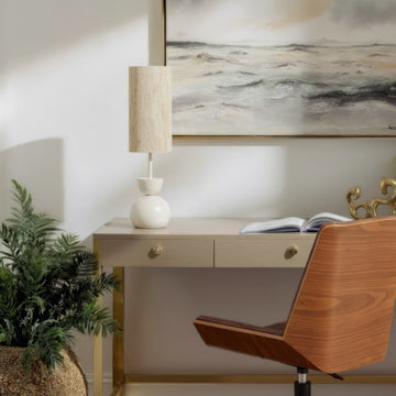warm-toned soft table lamp in a minimalist dining room setting