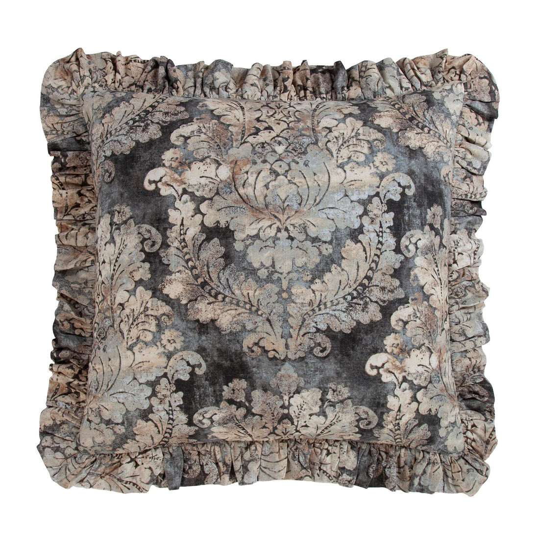 warm-toned brushed metal pillow sham styled in a mid-century minimalist entryway