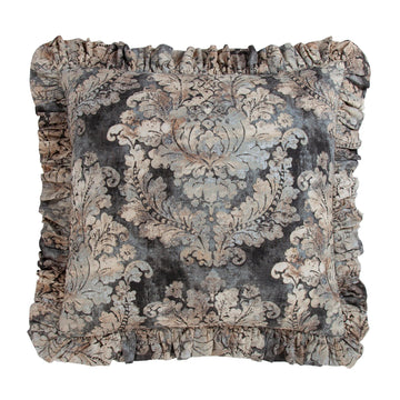 warm-toned brushed metal pillow sham styled in a mid-century minimalist entryway
