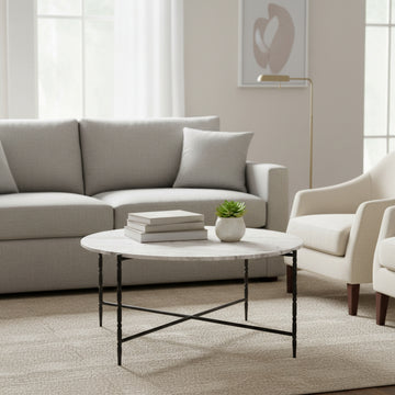natural velvet accent table in a modern bedroom setting