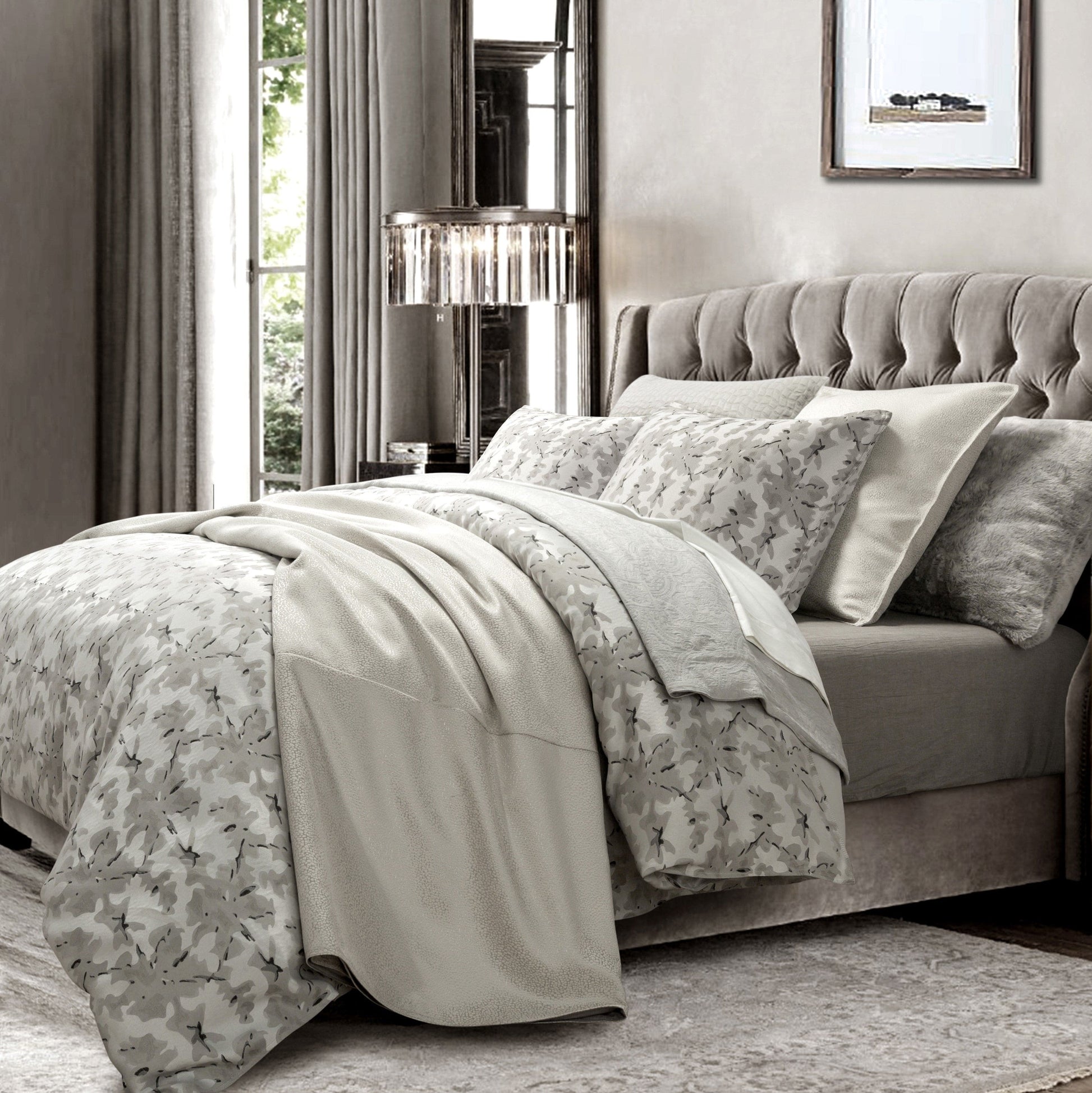 soft gray solid wood duvet cover styled in a modern modern living room