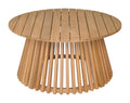 Wooden zahara coffee table natural with slatted design on a white background