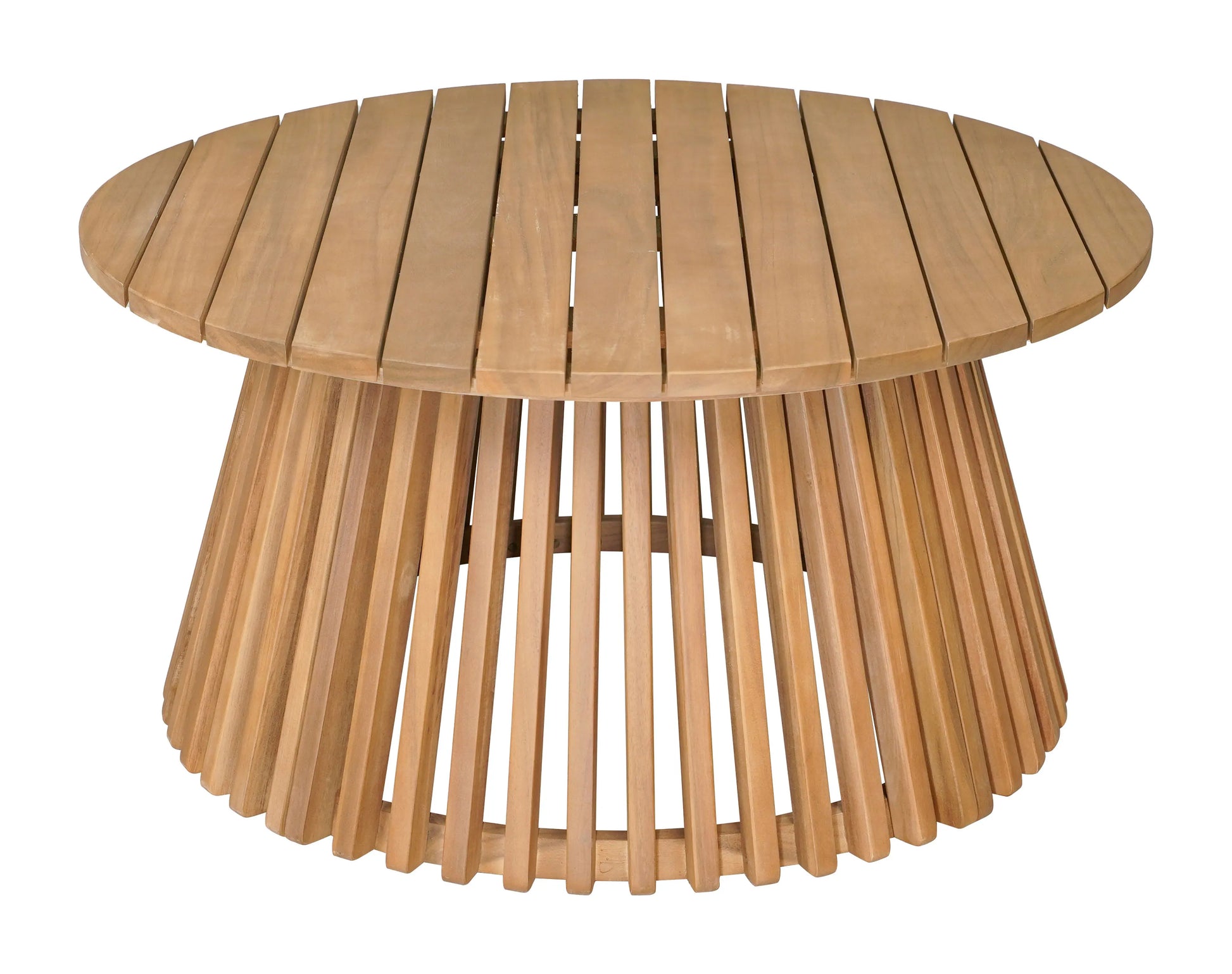 Wooden zahara coffee table natural with slatted design on a white background