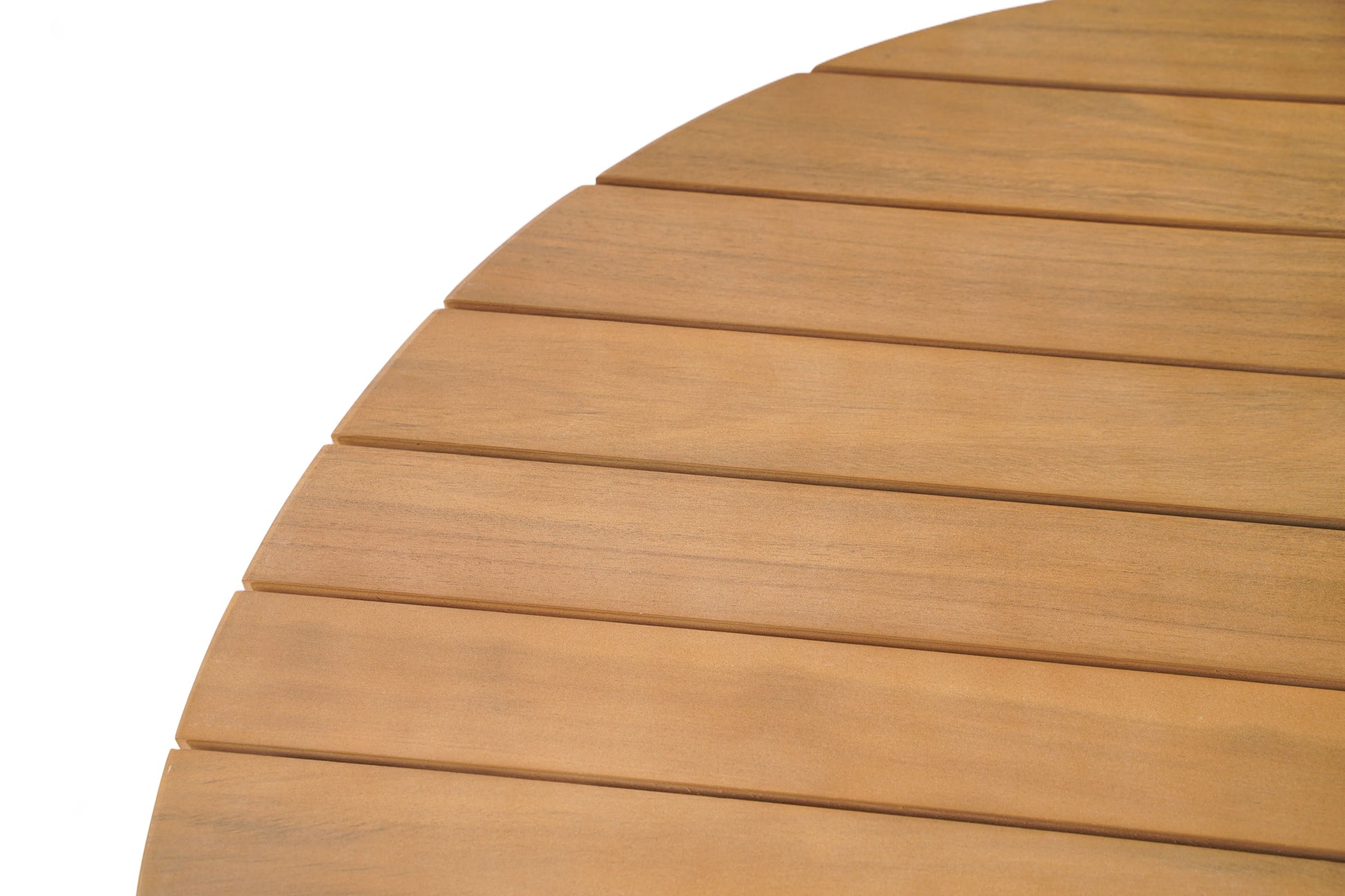 Close-up of a wooden zahara coffee table natural with horizontal slats on a white background