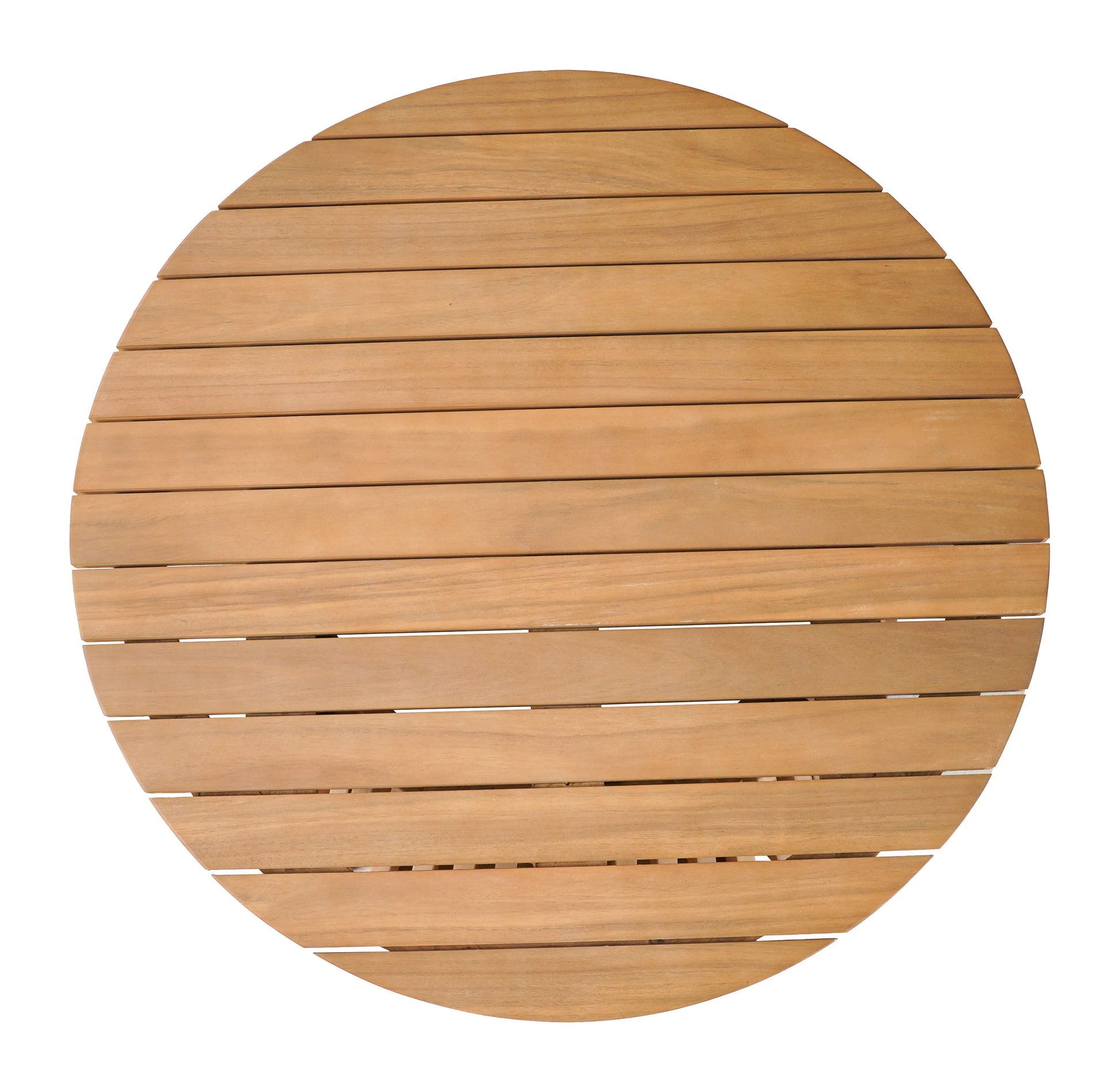 Round wooden zahara coffee table natural with slatted design on a white background
