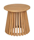 Wooden zahara side table natural with round top and slatted base on a white background
