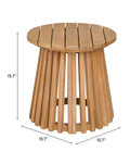 Wooden zahara side table natural with dimensions on a white background