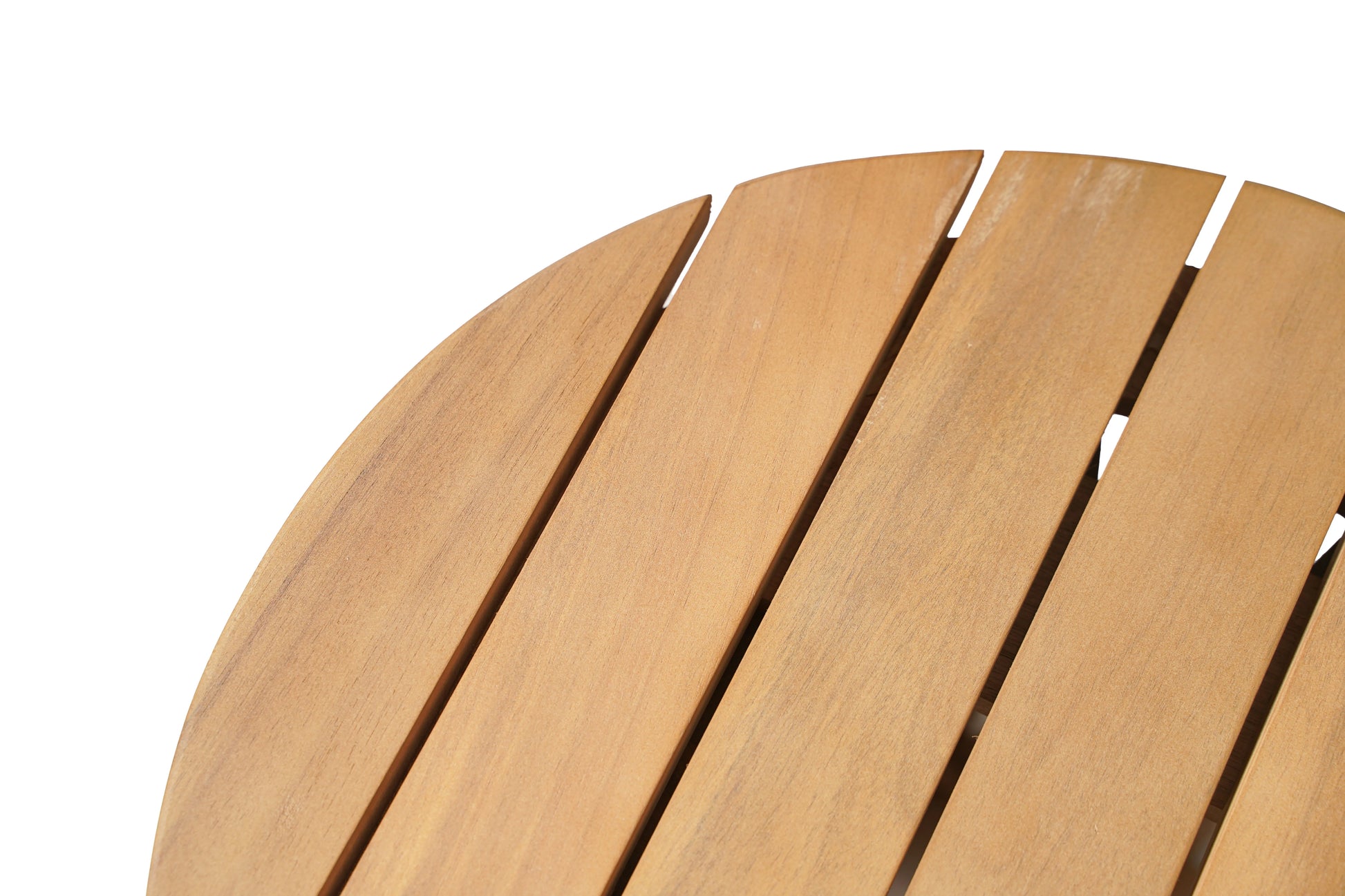Close-up of a wooden zahara side table natural with slatted design on a white background