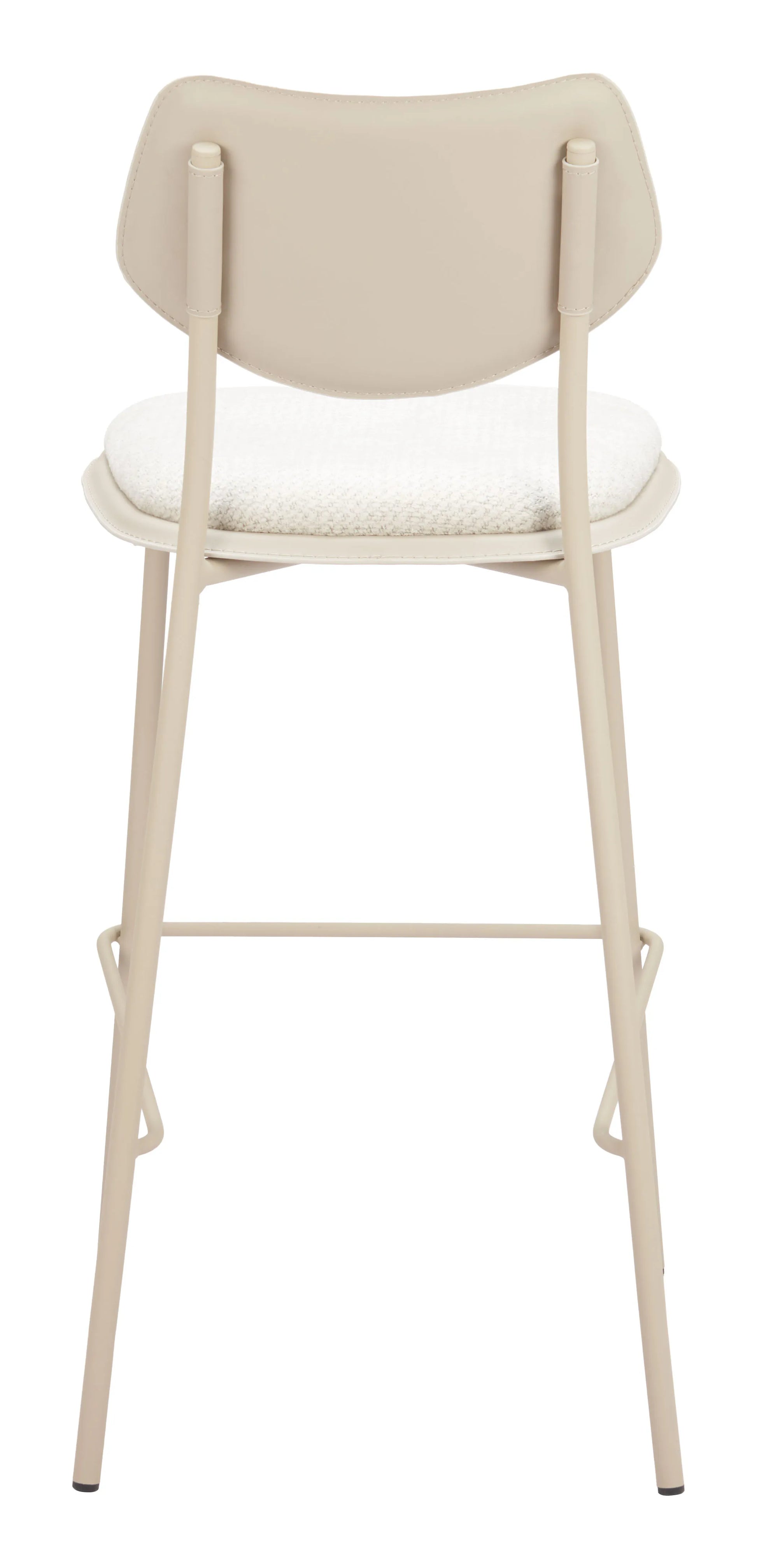 Beige bar stool with white cushioned seat on a white background