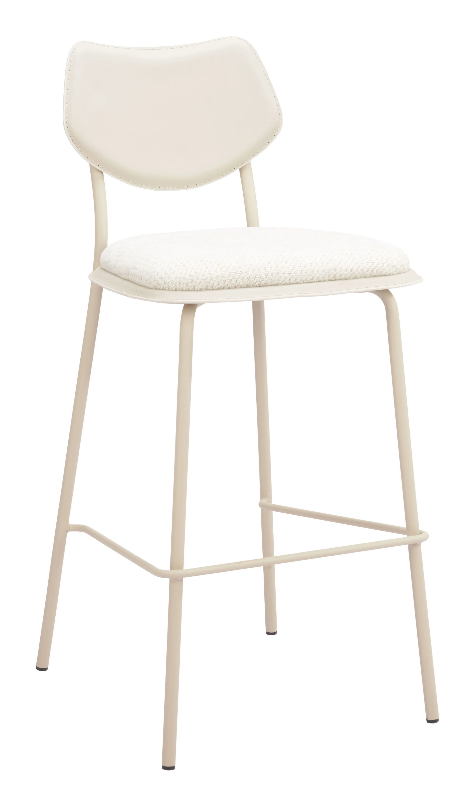 light gray and beige bar stool with a cushioned seat on a white background