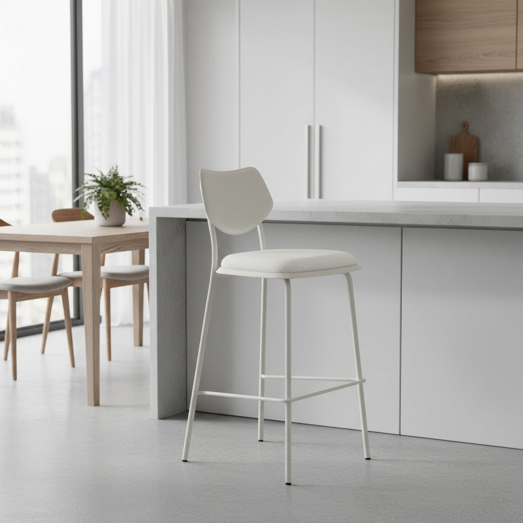  zeal light gray bar stool with a cushioned seat on a white background