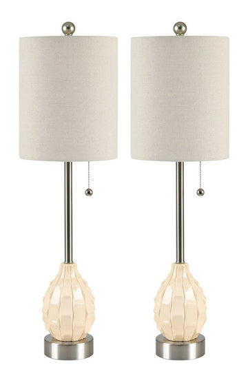 white brushed table lamp in a refined master bedroom setting