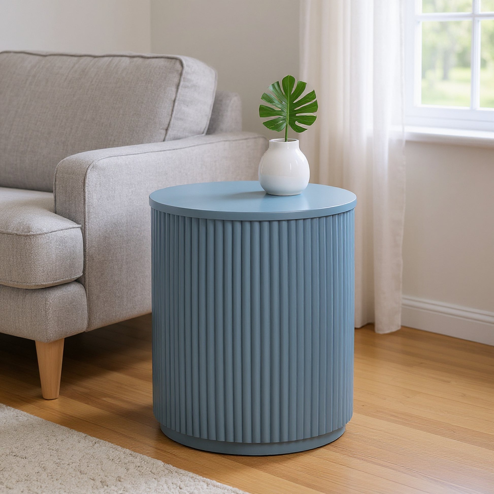 warm-toned soft accent table in a minimalist dining room setting